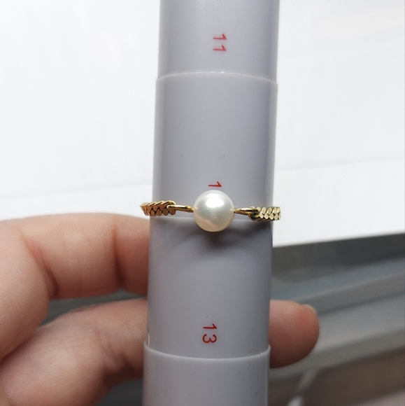Handmade Genuine White Pearl & Gold Chain Link Ring Handmade by me Size 12 - Picture 5 of 10